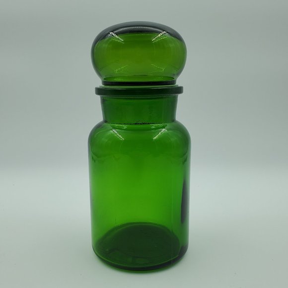 Large Emerald Green Apothecary Jar Bubble Lid Glass Canister Made in Belgium - Picture 1 of 7